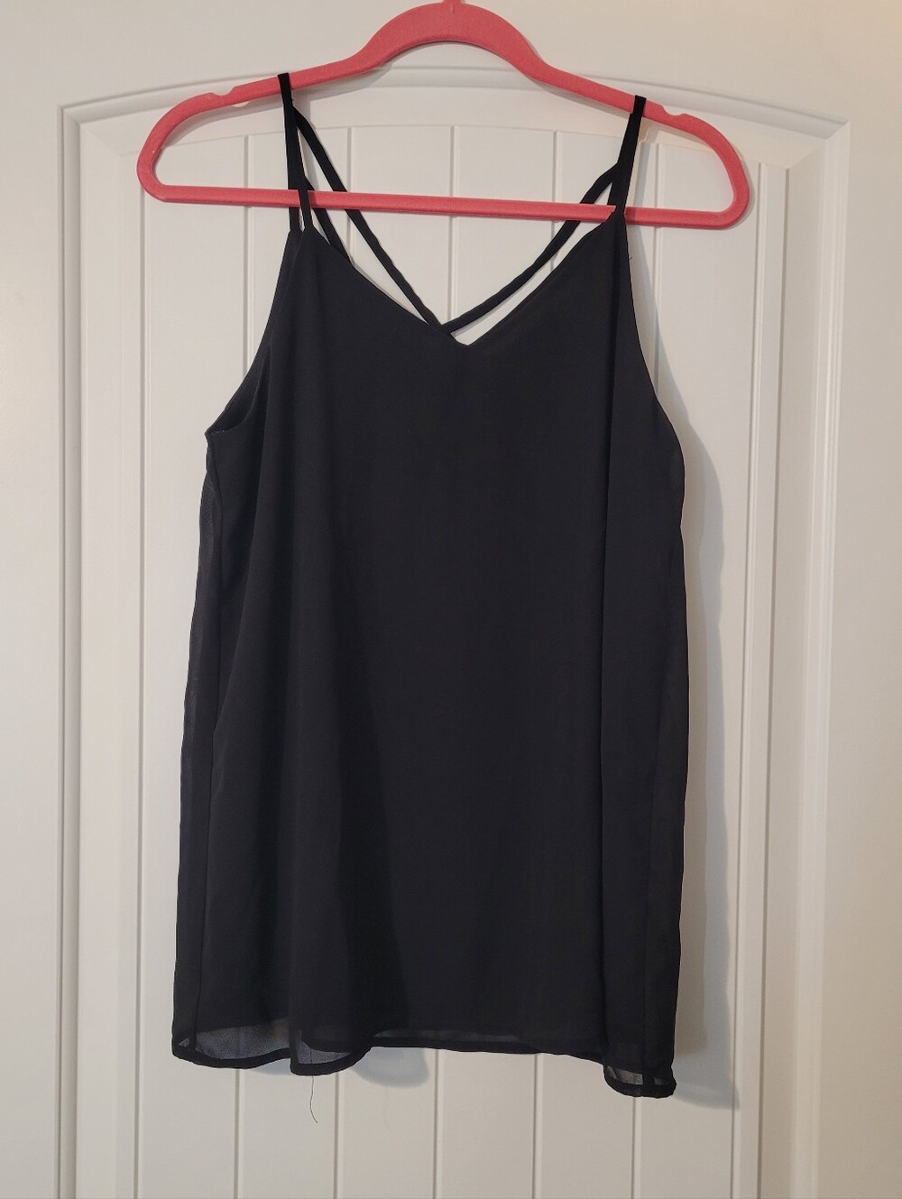 Women's Black Strappy V-Neck Sheer Top